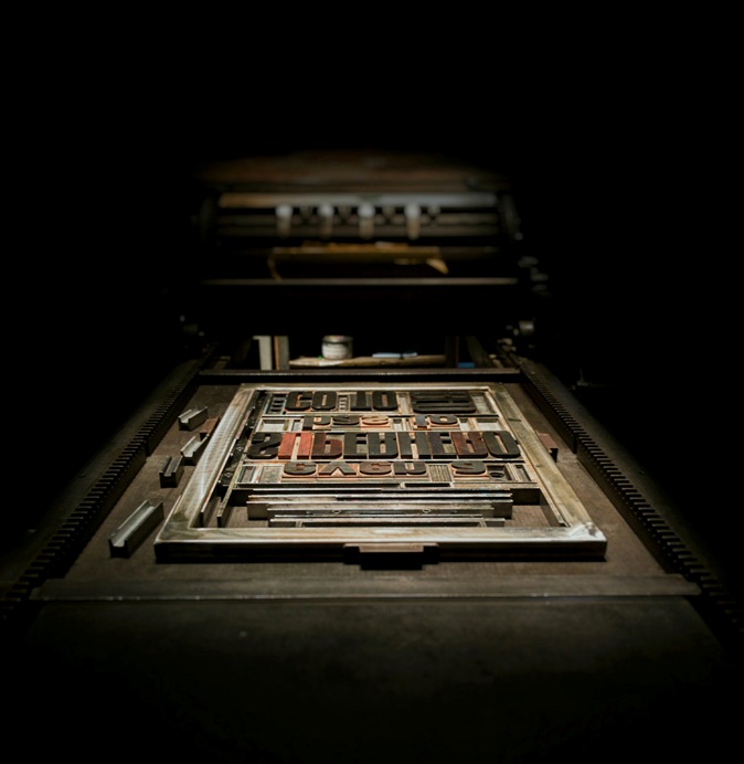 Metal letterpress type arranged in a case
