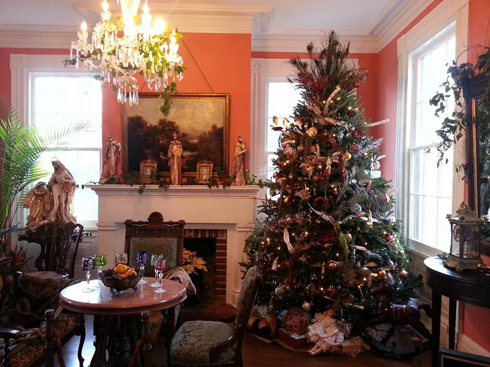 The front parlour decorated with a Christmas tree